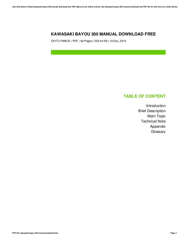 Kawasaki Klf 300 Service Manual Free Download
